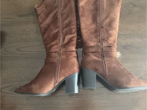 Cato Brown Suede Fringe Mid-Calf Heeled Boots thumbnail 3