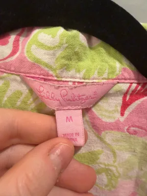 Lilly Pulitzer Floral Print Button-Down Bow Detail Long Sleeve Pajama Top Pink and Green thumbnail 3