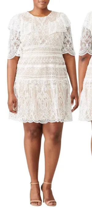 ML Monique Lhuillier Lace Fit & Flare Mini Dress Womens 18 White Formal Cocktail thumbnail 1