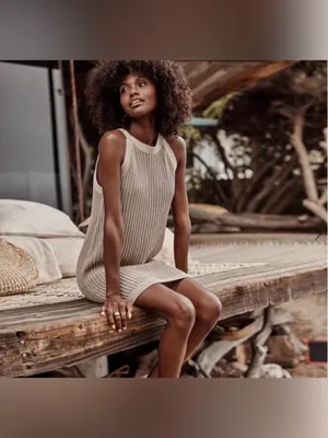 Summersalt Crochet High Neck Dress / Swim Cover‎ Up Open Knit Natural size xl thumbnail 2