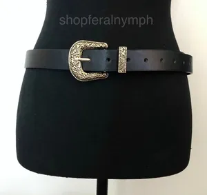 Y2K Coastal Cowgirl Black Gold Ornate Buckle Belt, 36–43.5 Inches, X7GA1136 thumbnail 1