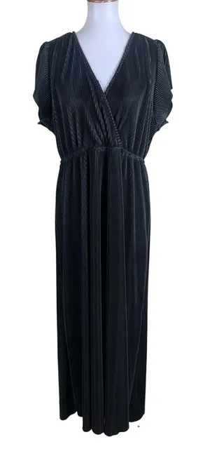 Baltic Born Black‎ Pleated Maxi Dress Flutter Sleeve XXXL thumbnail 1