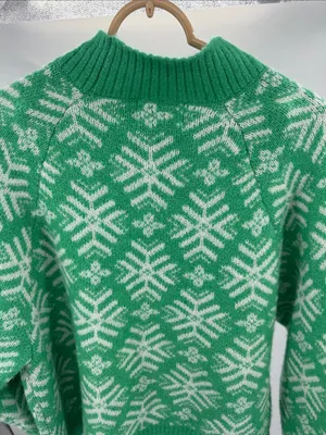 Old Navy Green and White Snowflake wool blend mockneck Sweater 2X winter holiday thumbnail 3