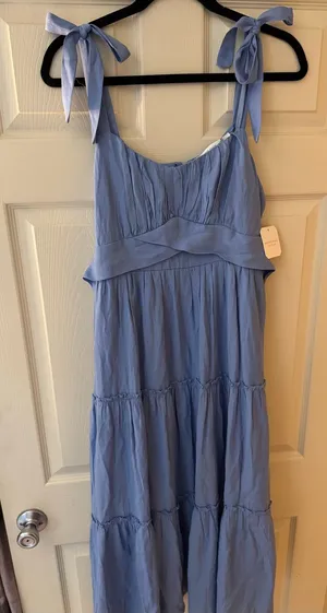 Altar'd State Dusty Blue Tie Shoulder Maxi Dress thumbnail 1