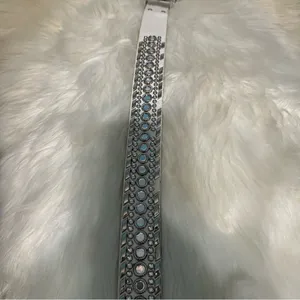 White Chunky Bedazzled Western Style Belt Small thumbnail 11