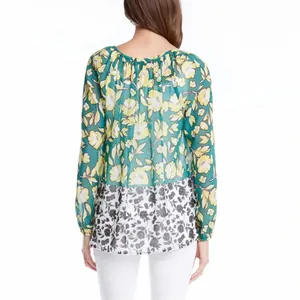 Karen Kane Green/Yellow Citrus Floral Chiffon Peasant Tunic Top SMALL Cottage thumbnail 2