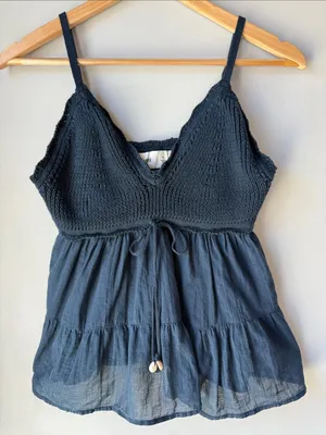 Hollister Boho Navy Crochet Babydoll Cami Top Coastal thumbnail 2