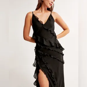 Abercrombie & Fitch Draped Ruffle Maxi Dress in Black Size Large New with tag thumbnail 2