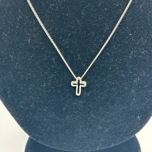 Womens Dainty Real Silver Cross Pendant Thin Chain Plated Stainless Steel thumbnail 2