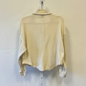 Better Together Cream Waffle Knit Lounge Pajama Set Henley Top Wide Leg Pants XS thumbnail 6