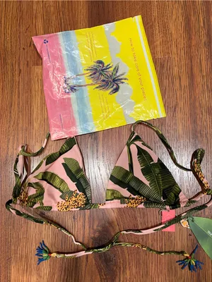 Farm Rio Banana Leaves Pink Triangle Bikini Top NWT Size S Tropical Swim thumbnail 4