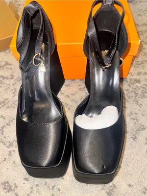 Black Satin Mary Jane ankle strap platform heels new in box size 37 (7) thumbnail 1