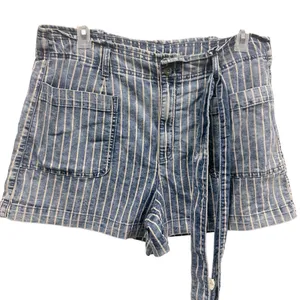 American Eagle Outfitters High Rise Tie Belted Striped Jean Shorts Plus Size 14 thumbnail 7
