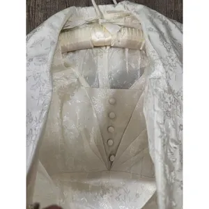 Vintage 1950s Brocade Antique Wedding Bride Dress with Jacket Small Cream Ivory thumbnail 5