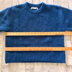 Zara Blue Short Sleeve Fuzzy Knit Alpaca Wool Blend Cropped Sweater Top Sz M thumbnail 7