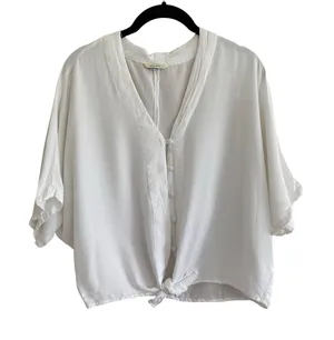 Sim & Sam V-Neck Tie Bottom Button Short Sleeve Blouse Size Small thumbnail 1