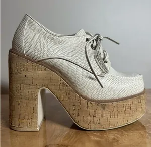 Jeffrey Campbell Shaggin White Embossed Platform Oxford Heels Women's 7M thumbnail 1