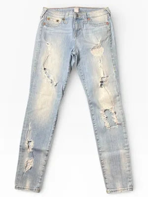 True Religion Super Skinny Jeans Distressed Light‎ Wash Size 29 Ripped Grunge thumbnail 1