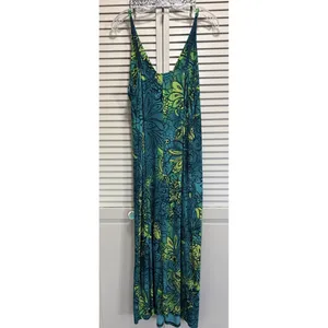 Ambrielle Floral V Neck Adj Straps Maxi Dress Size XL Green/Yellow Colorful EUC thumbnail 5