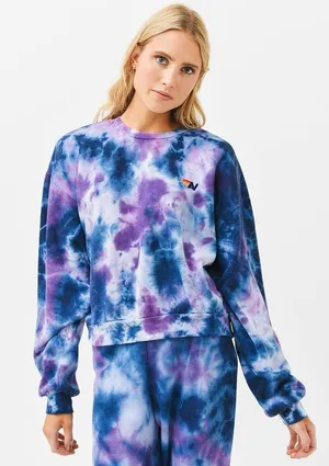 Aviator Nation Hand Dyed Tie Dye Sweatshirt Small Blue CrewNeck Relaxed Fit thumbnail 1