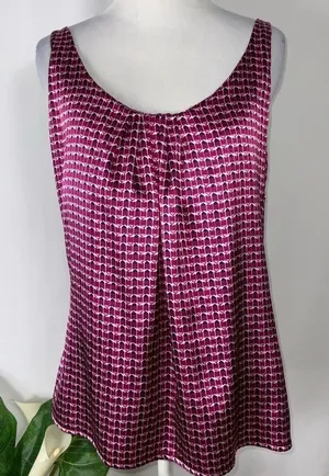New York & Co Vibrant Purple Print Satin Adjustable Strap Tank Top S thumbnail 1