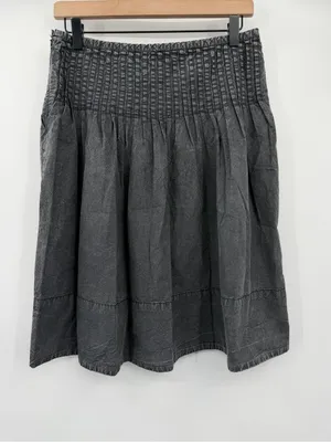Free People Peyton Pintuck Midi Skirt 4 Washed Black Pleated Cotton $128 thumbnail 4
