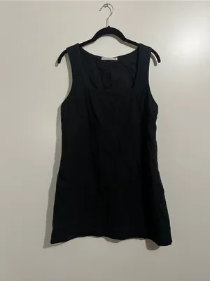 A&F Wide Strap Linen-Blend Mini Dress Black Size Medium with Pockets thumbnail 3