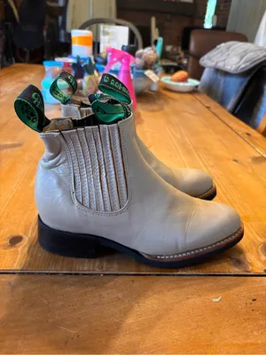 6 Potros womens leather charros western chelsea boots bone 7.5/8 thumbnail 4