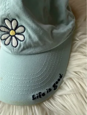 Light Blue Baseball Cap with Embroidered Daisy and 'Life is Good' Slogan thumbnail 2