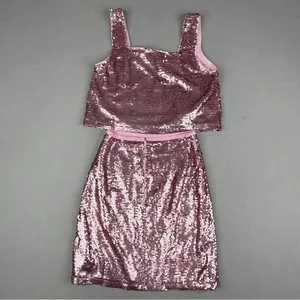 BuddyLove Sugar Pink Sequin 2 Piece Crop Top Mini Skirt Set XS NWT thumbnail 9
