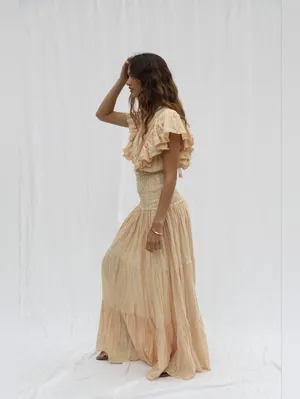 NWT Jen's Pirate Booty Purple Rain Maxi in Natural Ivory V-neck Tiered Dress M thumbnail 3