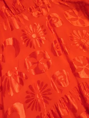 NWT Anthropologie x FARM Rio Red Satin Long-Sleeve V-Neck Jacquard Maxi Dress M thumbnail 9
