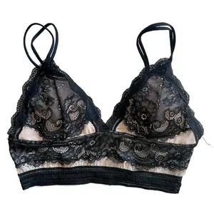 DYNAMITE Black Lace Sheer Illusion Triangle Long Line Bralette XS thumbnail 1