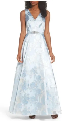 Carmen Marc Valvo Light Blue Floral Maxi Dress thumbnail 1