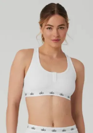 ALO Yoga Cream Icon Ribbed Henley Athletic Bra M thumbnail 1
