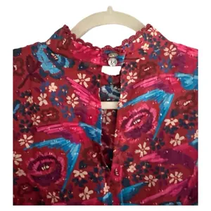 Farm Rio Floral Birds Blush Sleeveless Blouse Size XL $149 boho embroidered fall thumbnail 6