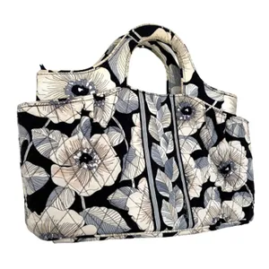 Vera Bradley Camellia Floral Black White Top Handle Tote Handbag Zip Pocket thumbnail 4