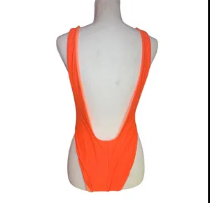 Aerie Neon Orange One Piece Swimsuit High Cut Low Back‎ Women M thumbnail 2