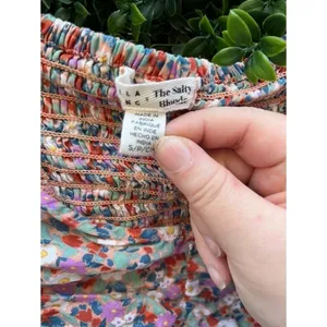 Billabong x The Salty Blonde Floral Crop Top Smocked Long Sleeve Square Neck‎ S thumbnail 3
