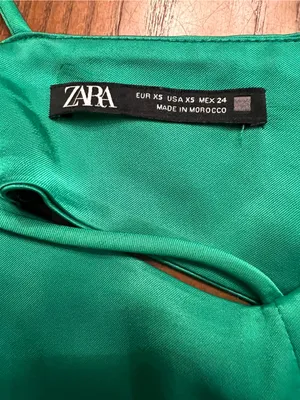 ZARA Asymmetric Cut Out‎ Satin Effect Midi Dress Side Slit Emerald Green Size XS thumbnail 14