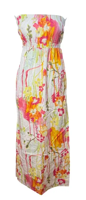 Old Navy Strapless Floral Maxi Dress‎ Women Medium Linen Blend Boho Summer thumbnail 1