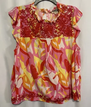Savanna Jane Tunic Top Womens 2X Orange Abstract Floral Embroidered Boho Rayon thumbnail 1