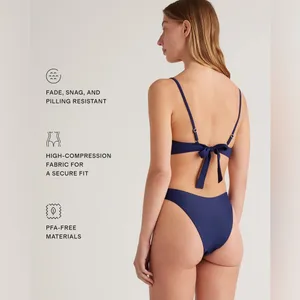 NWT QUINCE Navy Blue Italian High-Leg Bikini Bottom Sz S 💙 thumbnail 4