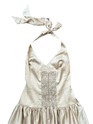 Show Me Your MuMu SMYM Eliza Champagne Luxe Satin Drop Waist Halter Neck Dress thumbnail 7