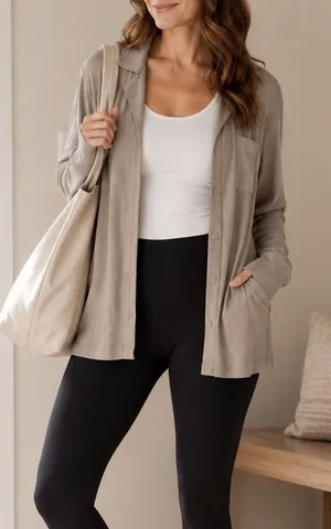 SKIMS Ribbed Comfort Cardigan Pocket Front Size Large L Taupe Tan thumbnail 1