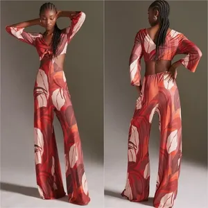 NWT Anthropologie Hutch Cutout Bold Floral Wide Leg‎ Cutout Tie Front Jumpsuit thumbnail 2
