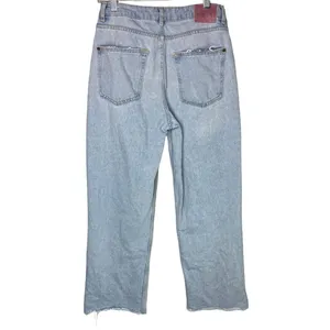 ZARA Vintage Relaxed Style High Rise Wide Leg Raw Hem Casual Cotton Jean 4 Blue thumbnail 4