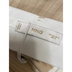 Mango MNG Women's Beige Striped Pleated High Rise Wide Leg Trouser Dress Pants 6 thumbnail 3