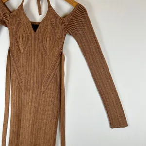 NBD Brown Ribbed Knit Stasia‎ Halter Wrap Midi Dress Small thumbnail 7
