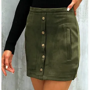 Naggoo Women's Size‎ Medium High Waist Mini Skirt Army Green Faux Suede Button thumbnail 1